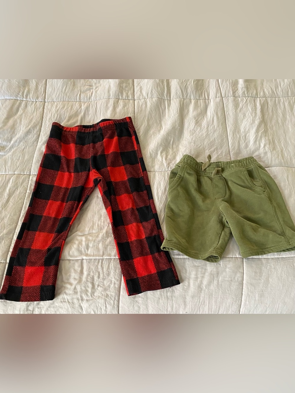 Holiday Time Kids Red & Black Buffalo Plaid Pants and green shorts